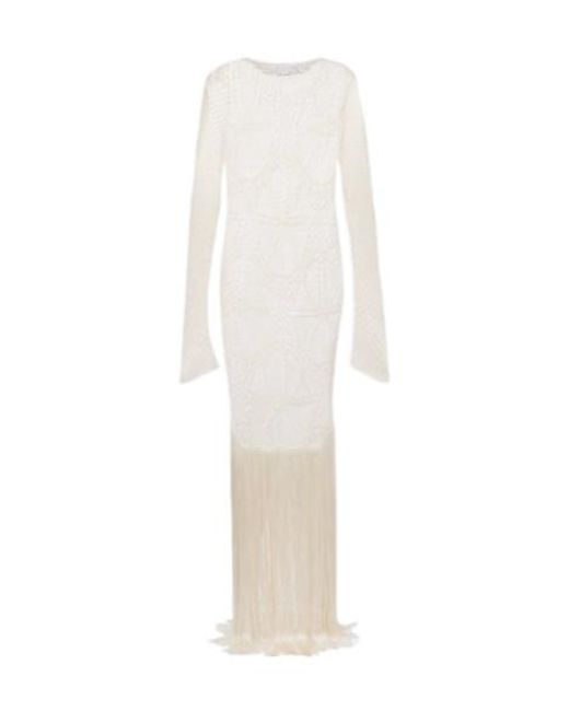 Stella McCartney White Fringed Crochet Maxi Dress
