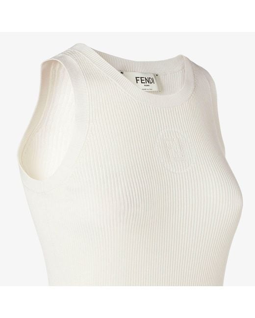 Fendi White Logo Detailed Knitted Tank Top