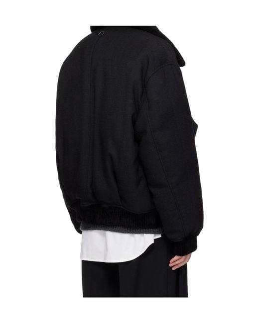 Wooyoungmi Black Faux Fur Collar Zip-Up Down Jacket for men