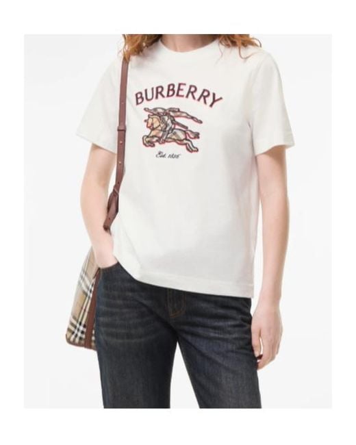 Burberry White Knight Check Cotton T-Shirt