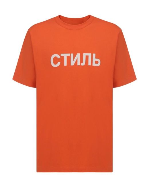 Heron Preston Orange Logo Printed Crewneck T-Shirt for men