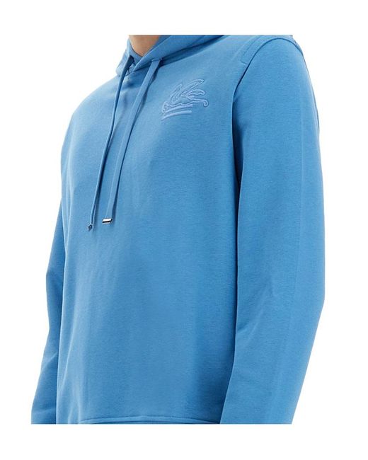 Etro Blue Logo Embroidered Hoodie for men