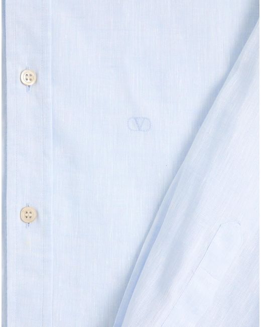 Valentino Blue Scarf-Collar Linen Shirt for men