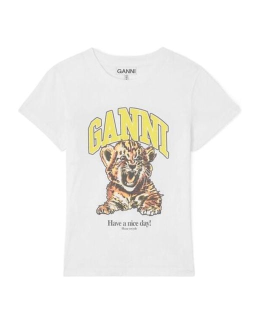 Ganni White Tiger Graphic Baby Fit T-Shirt
