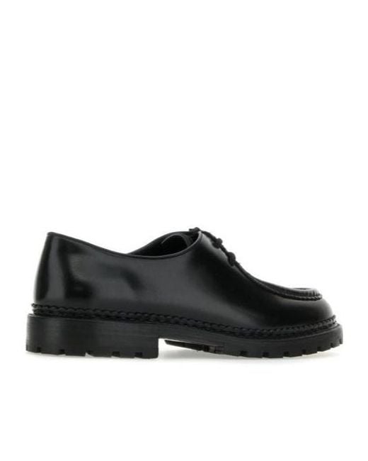 Saint Laurent Black Almond Toe Lace-Up Shoes for men