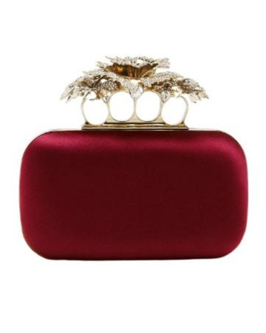Alexander McQueen Red Carnation Knuckle Embellished Clutch Bag