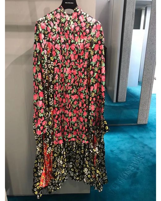 Balenciaga Red Asymmetric Hem Patched Long Dress
