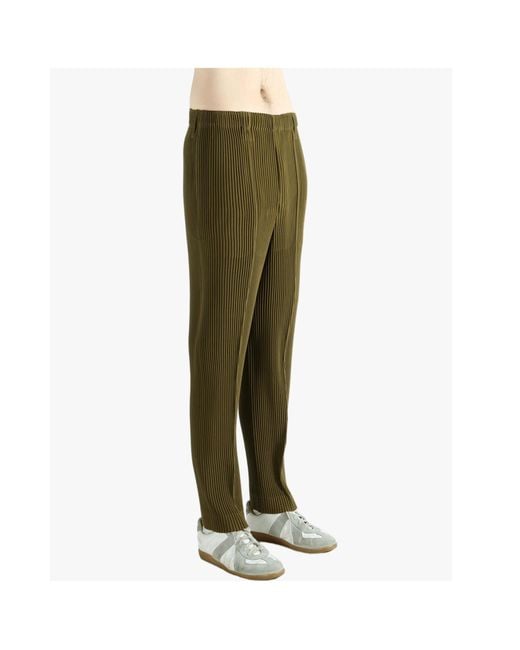 Homme Plissé Issey Miyake Green Homme Plissé Issey Miyake Tuxedo Pleated Pants for men