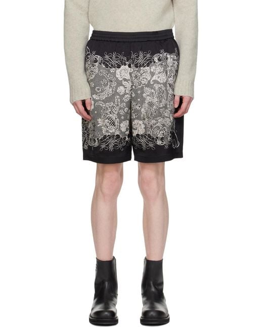Acne Gray Pattern Printed Bunny Shorts for men