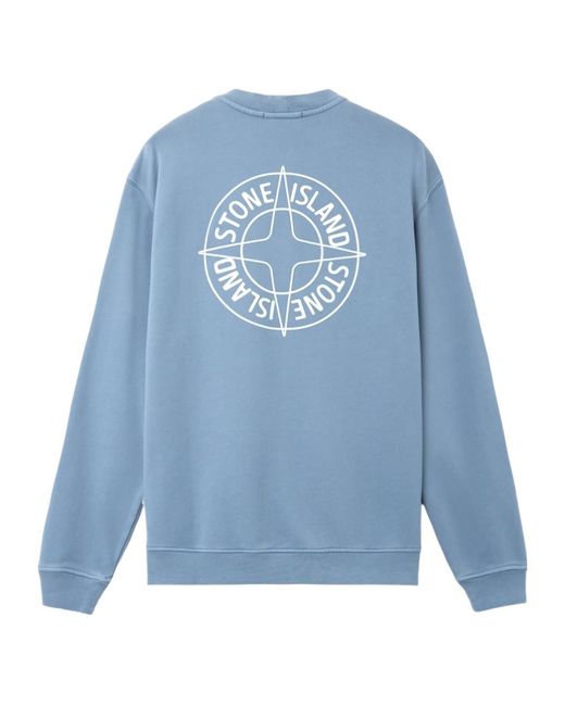 Stone Island Blue Logo Printed Crewneck Sweatshirt for men