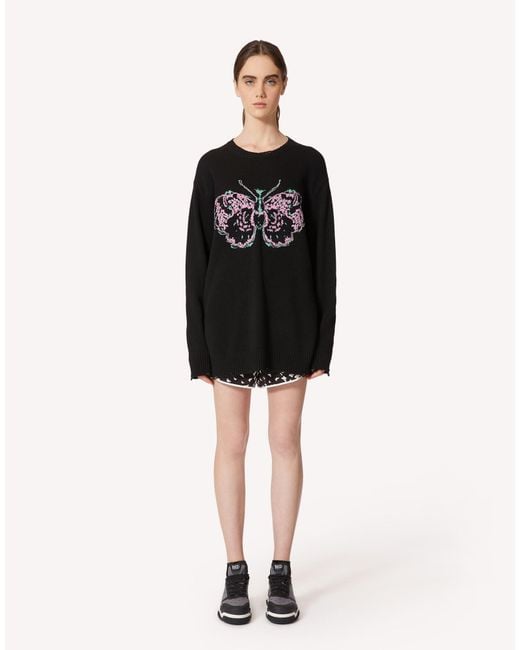RED Valentino Black Butterfly Printed Elastic Waist Shorts