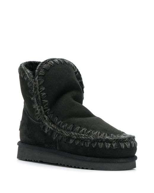 Mou Black Hand-Crocheted Sheepskin Boots