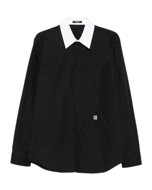 Balmain Black Pb Two-Tone Poplin Shirt for men