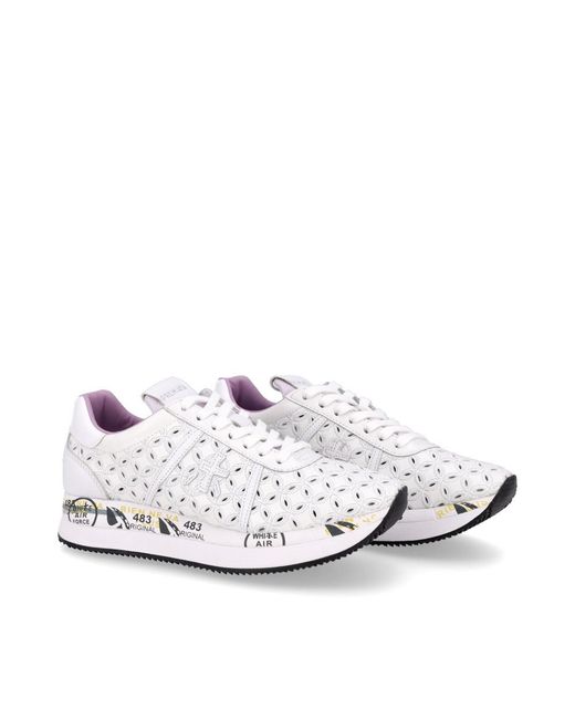 Premiata White Logo Sports Shoes