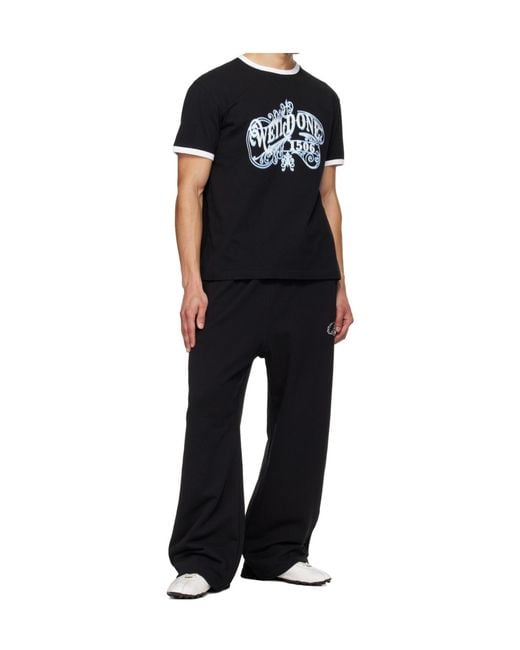 we11done Black Retro Logo Crew Neck T-Shirt for men