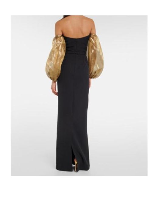 Safiyaa Black Off-Shoulder Crêpe Gown
