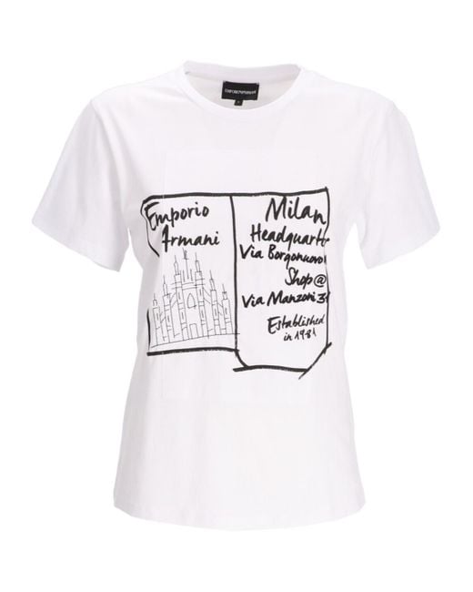 Emporio Armani White Illustration-Print T-Shirt