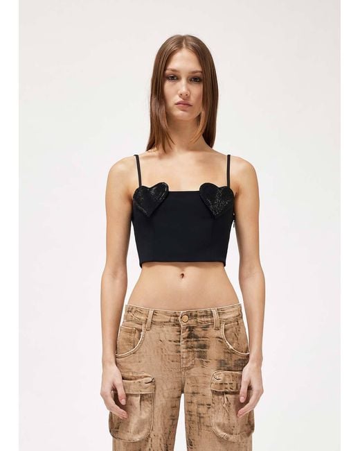 Blumarine Black Heart-Patch Crop-Top