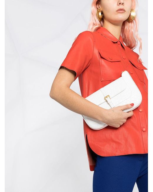 By Far White Miranda Crocodile-Effect Shoulder Bag