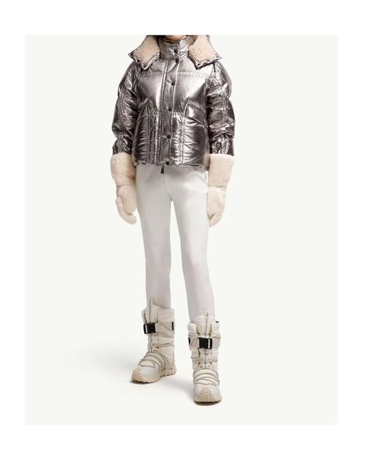 Moncler Gray Grenoble Metallic Hooded Down Ski Jacket
