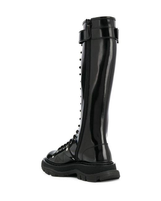 McQueen Black Tread Knee-High Boots