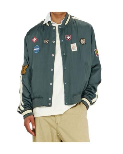DIESEL Blue Satin Bomber Jacket With Patches for men