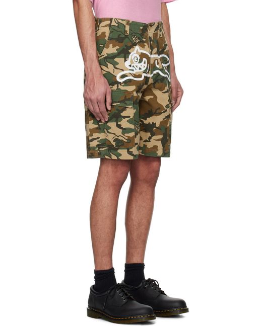 ICECREAM Gray Running Dog Camo Cargo Shorts for men