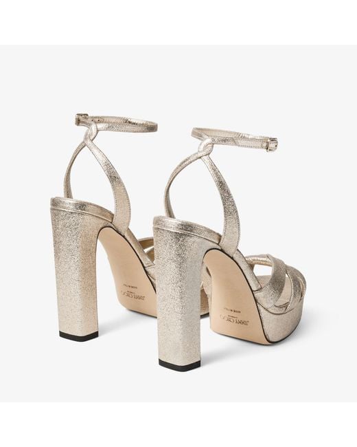 Jimmy Choo Metallic Platinum Brilliance Fabric Platform Sandals