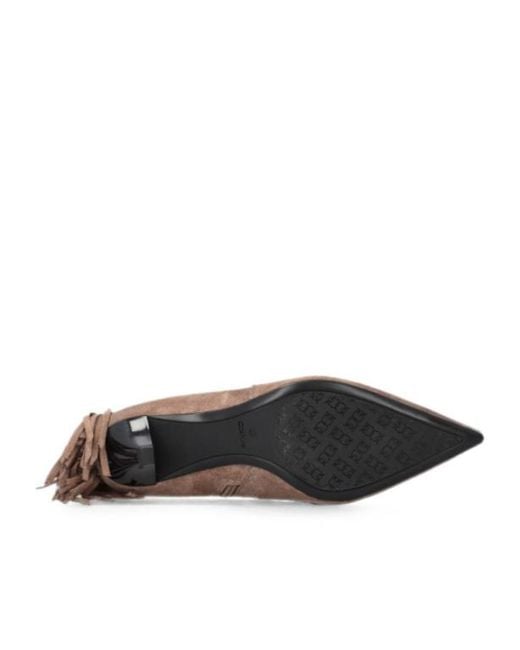 Pinko Brown Fringe-Detail Suede Ankle Boots