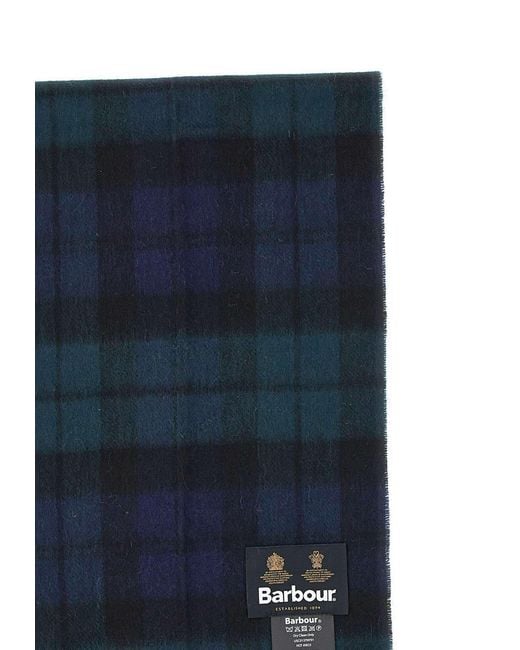 Barbour Blue Checked Pattern Fringed Scarf for men