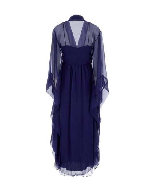 Alberta Ferretti Blue Sheer Overlay Midi Dress