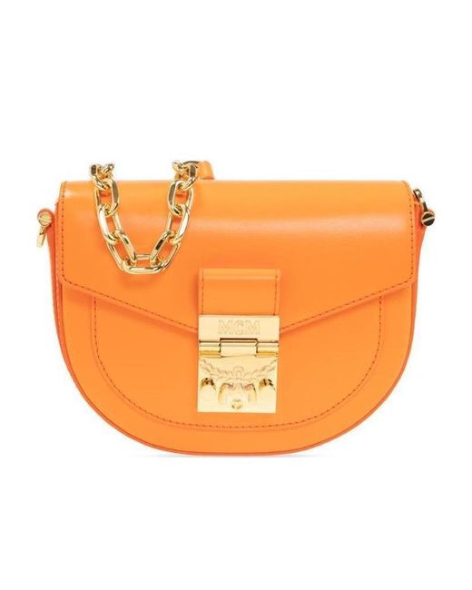 MCM Orange Concave Embossed Logo Satchel