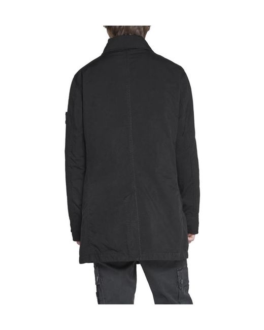 Stone Island Black Asymmetric Button-Fastening Peacoat for men