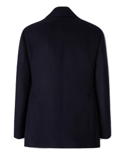 Brunello Cucinelli Blue Double-Breasted Straight Hem Coat for men