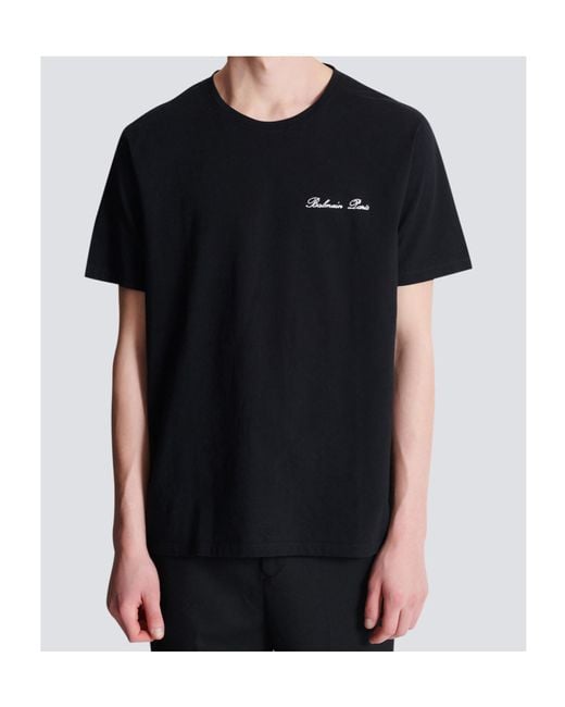 Balmain Black Logo Embroidered Crewneck T-Shirt for men