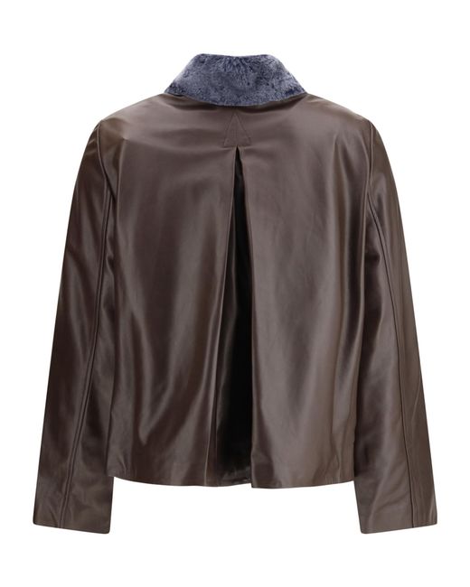 Marni Brown Shearling Collar Leather Jacket