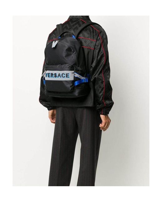 Versace Black Logo Embossed Backpack for men