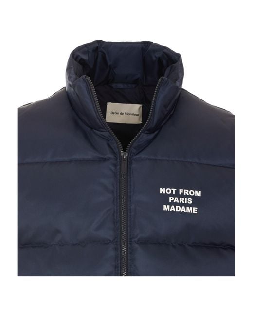 Drole de Monsieur Blue Drôle De Monsieur Slogan Padded Vest for men