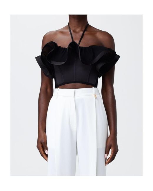 Elisabetta Franchi Black Ruffled Halterneck Top