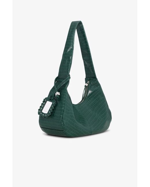 Ganni Green Embossed Zipped Shoulder Bag