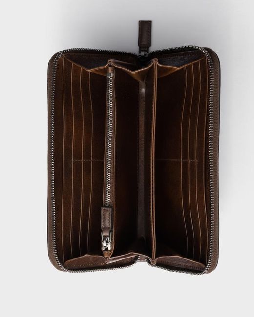 Prada Brown Antiqued Leather Wallet