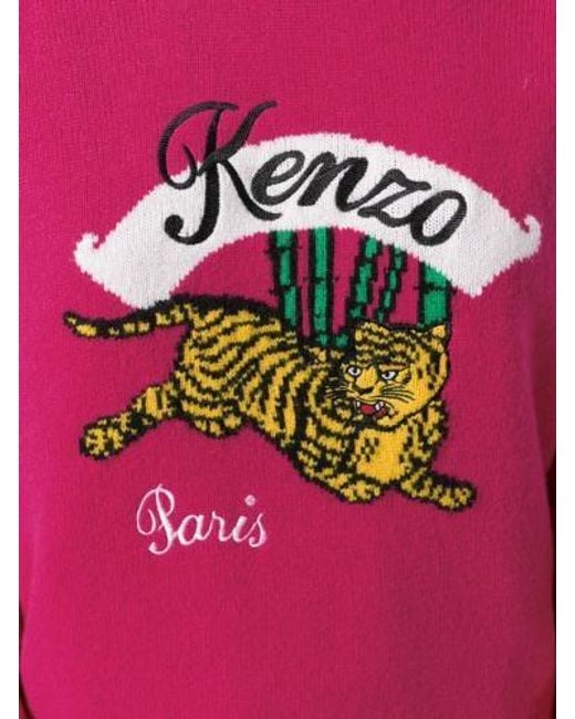 KENZO Pink Jumping Tiger Embroidered Pullover