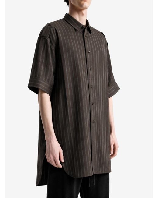 Omar Afridi Gray Vertical-Stripe Epaulette Shirt for men