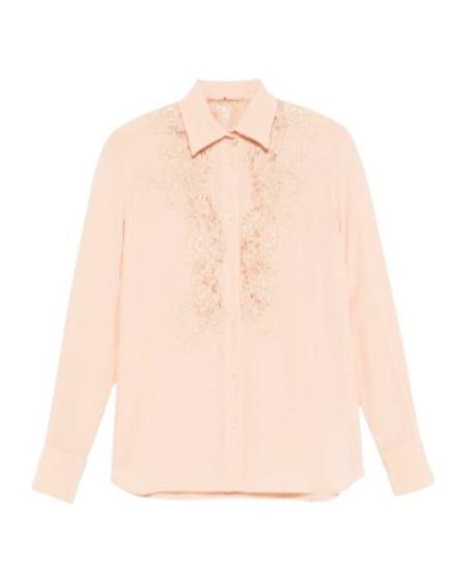 Ermanno Scervino Pink Lace-Panel Curved Hem Shirt