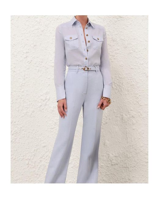 Zimmermann Blue Long-Sleeved Collared Shirt