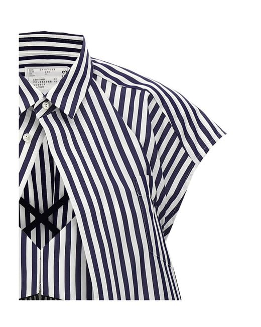 Sacai Blue Striped Poplin Sleeveless Shirt