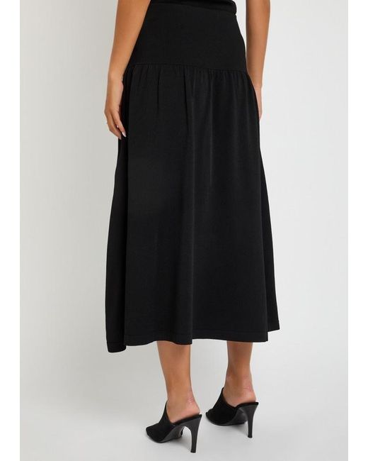 Vince Black Pleated Stretch-Knit Midi Skirt