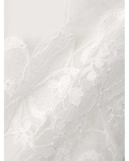 Carine Gilson White Lace-Trimmed Satin Nightgown