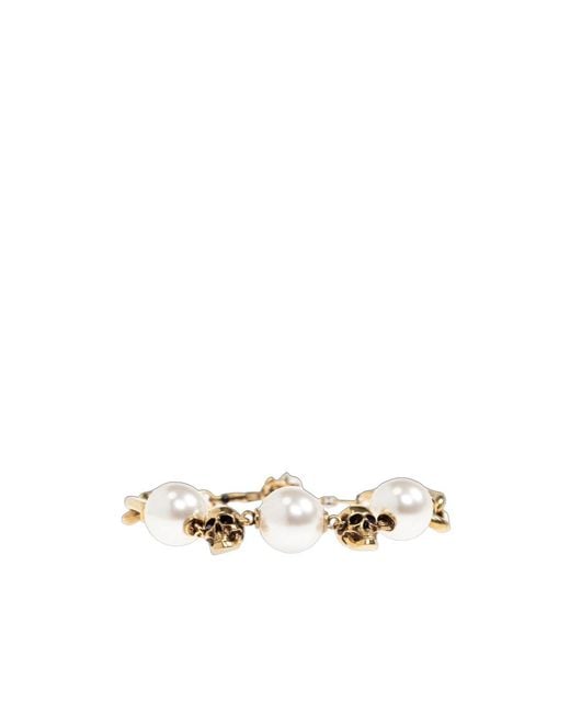 McQueen Metallic Skull Embellished Chained Bracelet