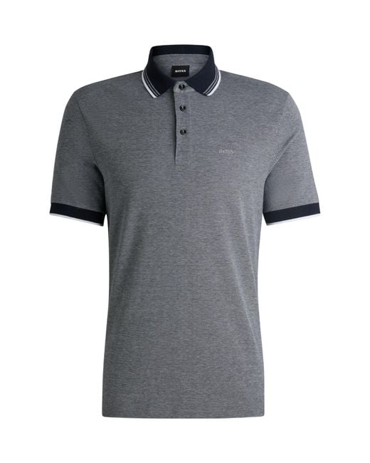Boss Gray Boss Logo Embroidered Short-Sleeved Polo Shirt for men
